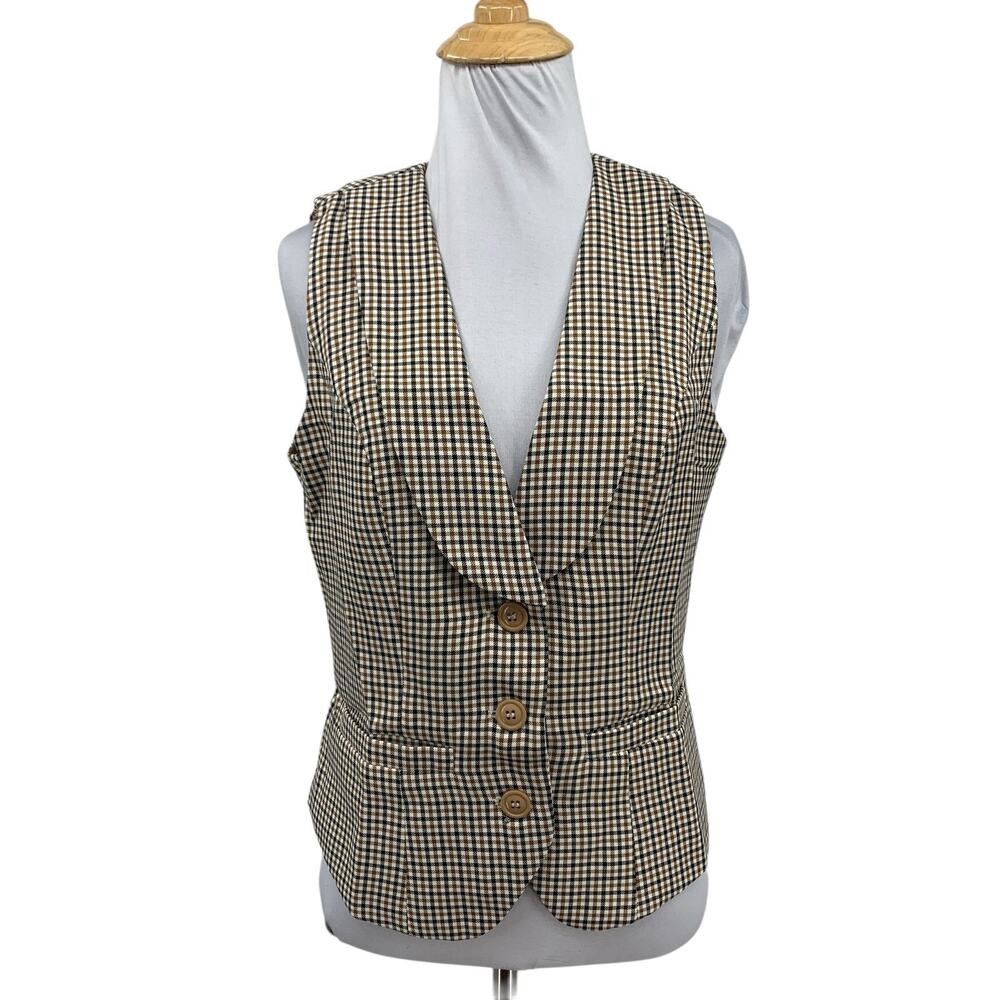 Belle Poque Vest Womens S Small Multi Sleeveless Shawl Lapel Plaid Waistcoat